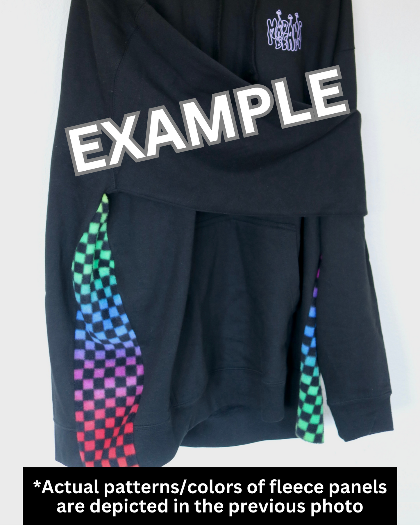 Large MadBeans Hoodie with Blue Zig Zag and Blue Tie-Dye Fleece Panels