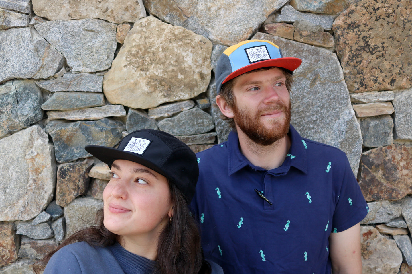Fleece 5 Panel Cap - Blue, Yellow, Red