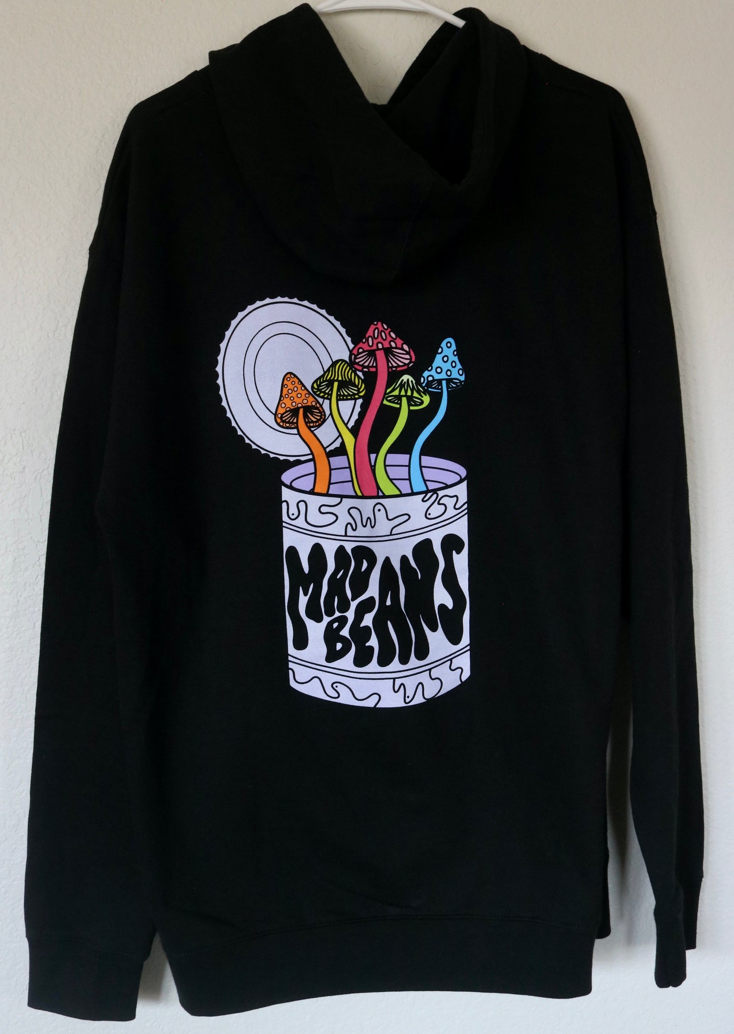Large Hoodie with Blue/Orange Swirls and Eggs Fleece Panels