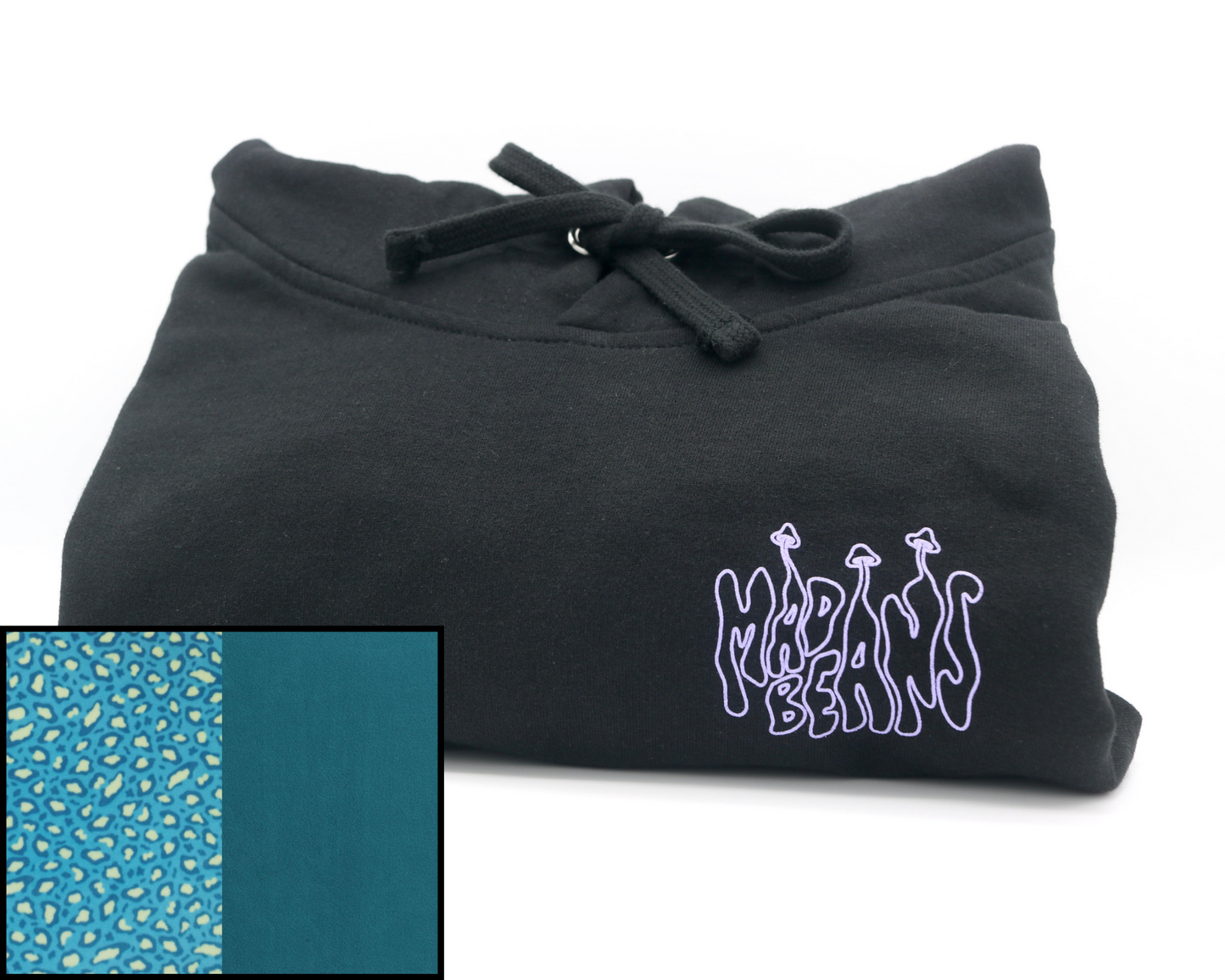 Medium MadBeans Hoodie with Blue Cheetah and Turquoise Fleece Panels