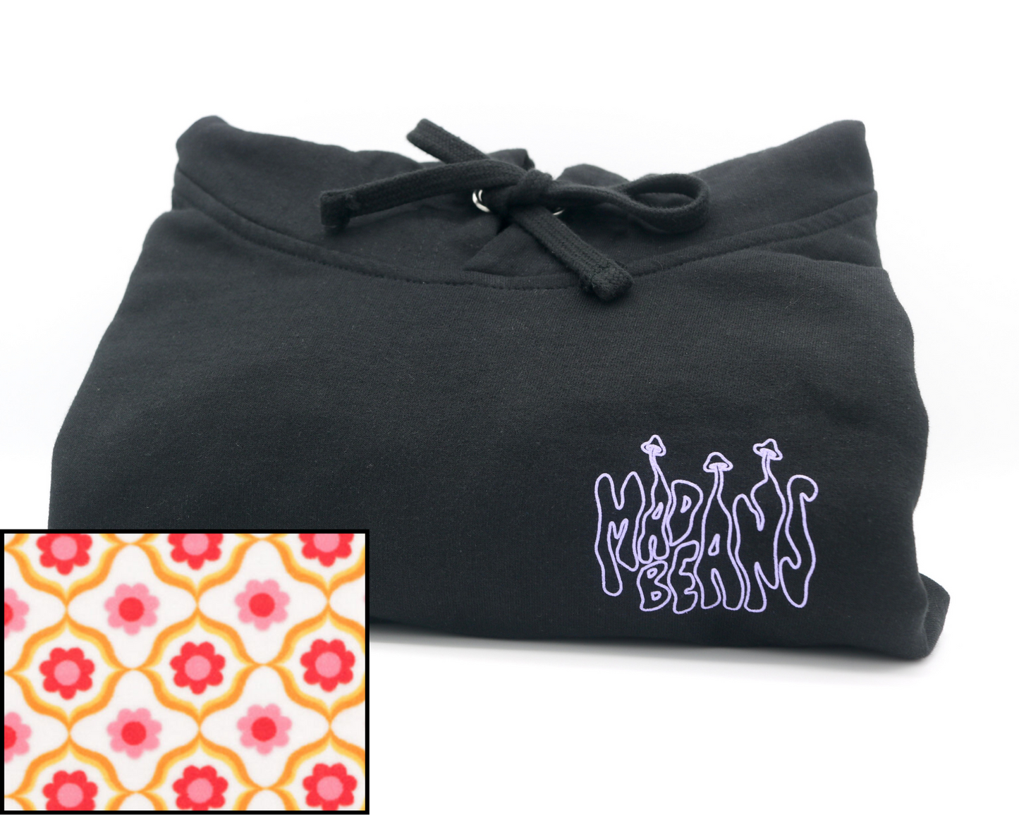 Large MadBeans Hoodie with Pink and Red Flower Fleece Panels