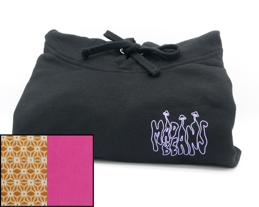 Medium MadBeans Hoodie with Mustard Geometric Pattern and Hot Pink Fleece Panels