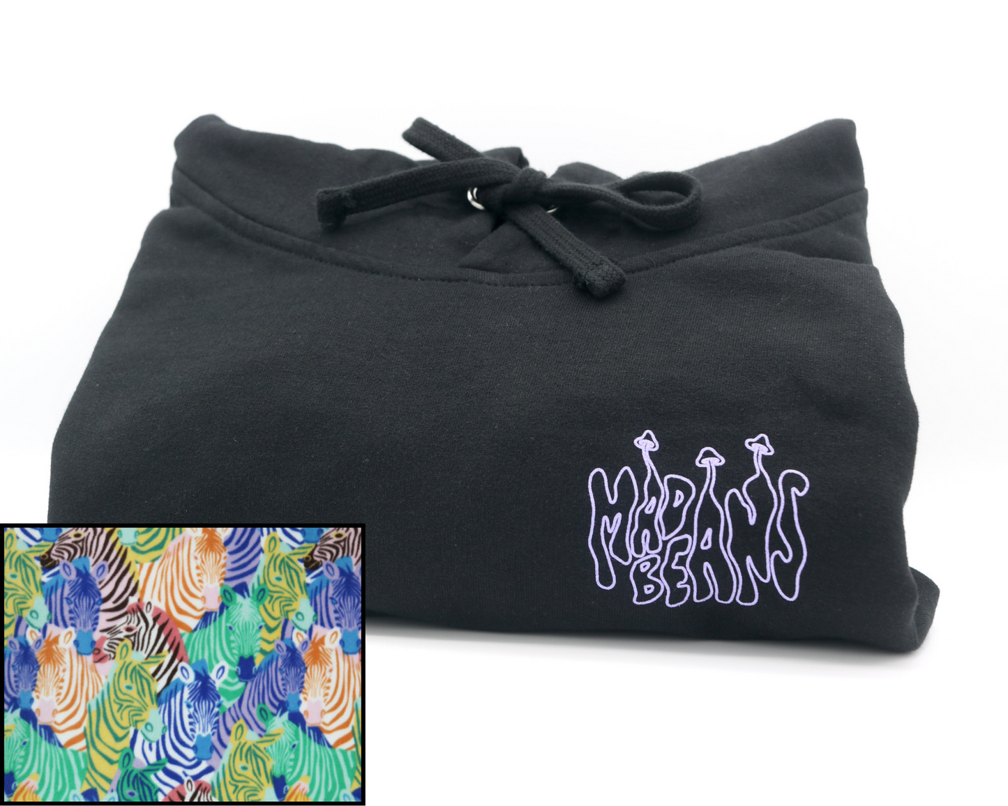 Large MadBeans Hoodie with Rainbow Zebra Fleece Panels