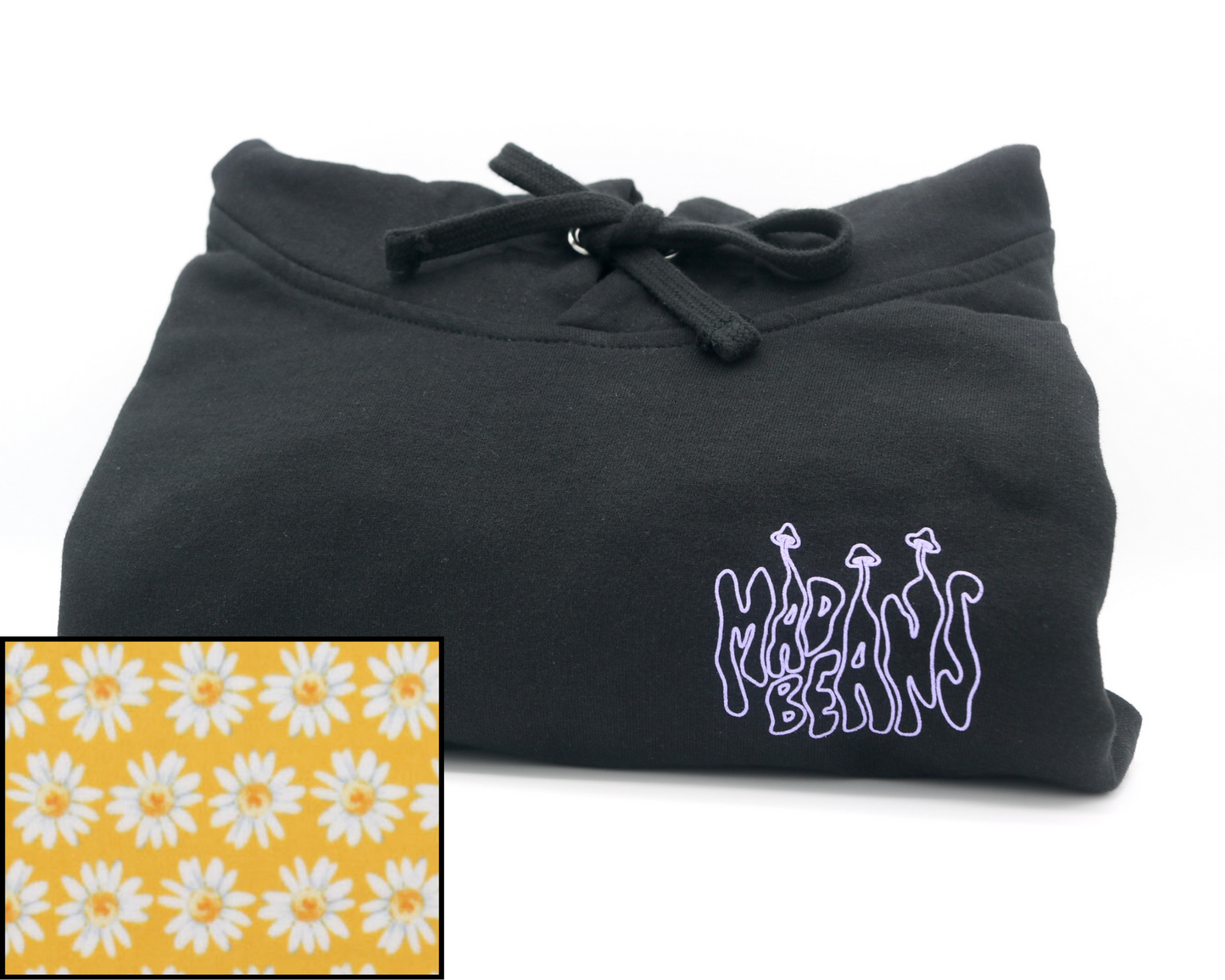 XL MadBeans Hoodie with Yellow Daisy Fleece Panels