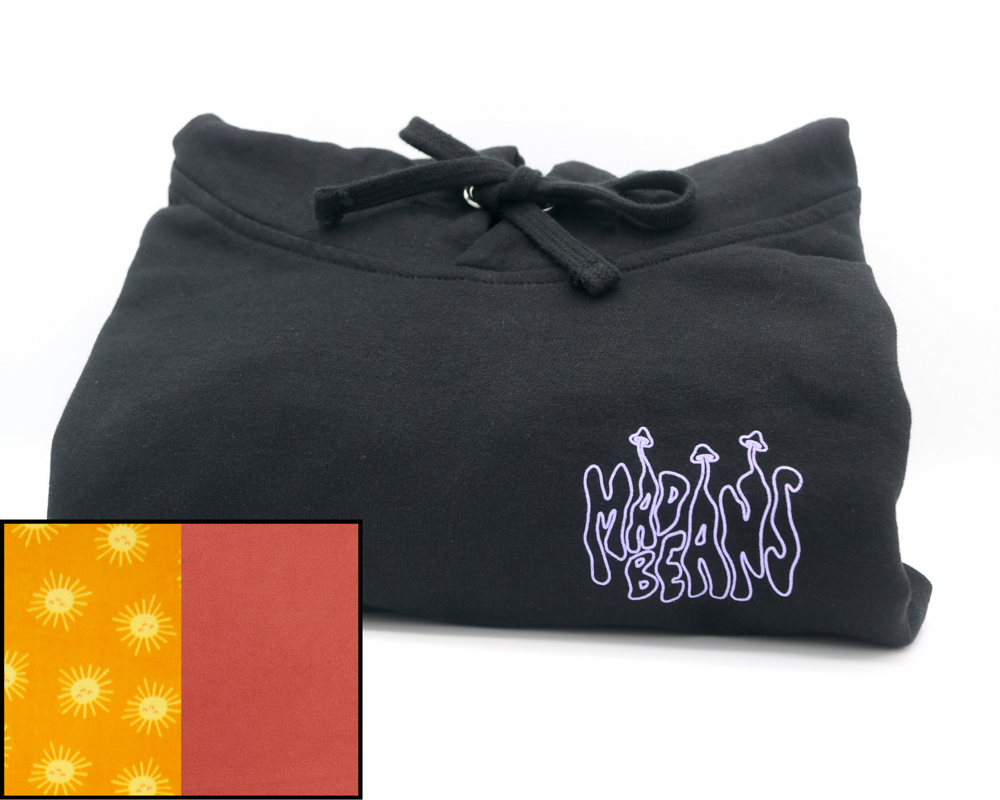 Medium MadBeans Hoodie with Suns and Burnt Orange Fleece Panels