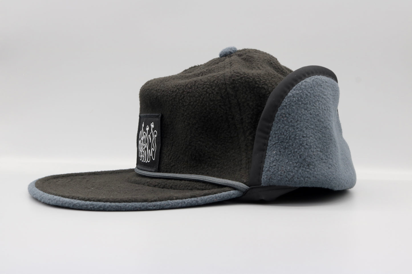 Fleece Ear Flap Cap - Black and Gray