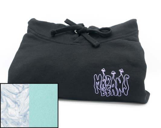 Large MadBeans Hoodie with Blue Tie-Dye and Teal Fleece Panels