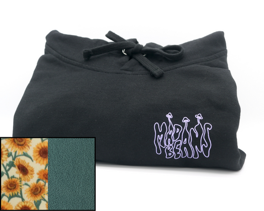 Small MadBeans Hoodie with Sunflowers and Evergreen Fleece Panels