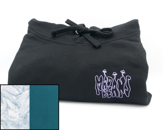 Large MadBeans Hoodie with Blue Tie-Dye and Turquoise Fleece Panels