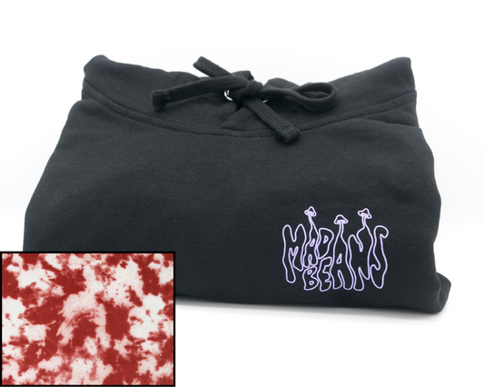 XL MadBeans Hoodie with Red Tie-Dye Fleece Panels