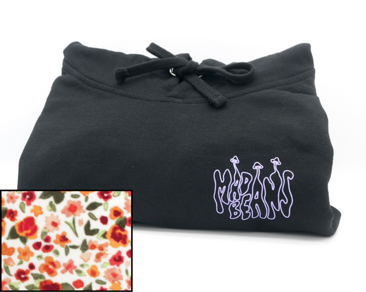 XL MadBeans Hoodie with Red and Orange Flower Fleece Panels