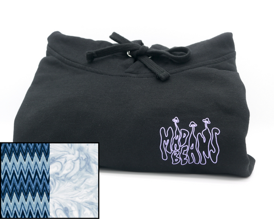 Large MadBeans Hoodie with Blue Zig Zag and Blue Tie-Dye Fleece Panels