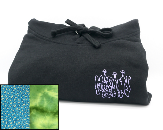 Large MadBeans Hoodie with Blue Cheetah and Green Tie-Dye Fleece Panels